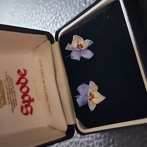 VTG Spode Blue and White Floral Ceramic Earrings